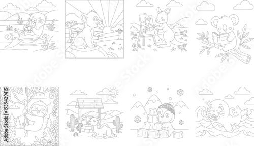 Cute Otter Floating and Relaxing on a Riverbank Coloring Page Vector