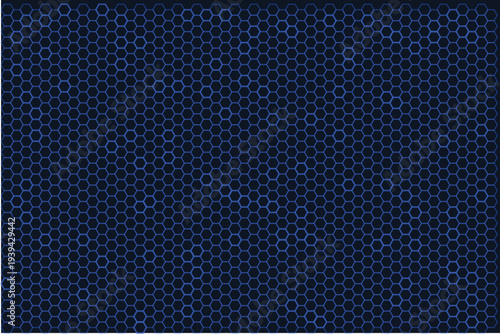 A deep royal blue hexagonal grid creates a complex network design over a very dark charcoal background