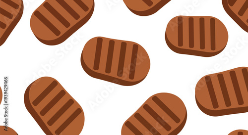 Grilled Steak Food Pattern Vector Seamless Background for Restaurant and BBQ Design