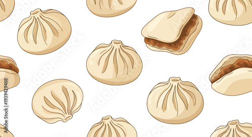 Asian Dumpling Vector Food Pattern Seamless Background for Restaurant and Culinary Design