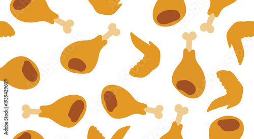 Seamless Fried Chicken Vector Food Pattern for Fast Food Packaging and Restaurant Design