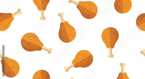 Seamless fried chicken drumstick food pattern vector for fast food packaging and backgrounds
