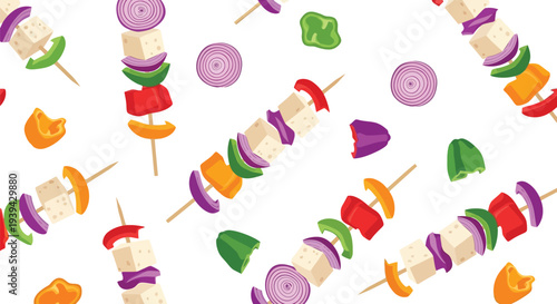 Grilled Vegetable Skewers Food Pattern Vector Seamless Background for Summer BBQ Design