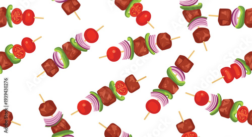 Grilled Skewers Food Pattern Vector Seamless BBQ Kebab Background for Summer Design
