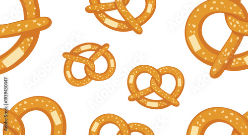 Seamless Pretzel Food Pattern Vector Illustration with Salted Snack on White Background