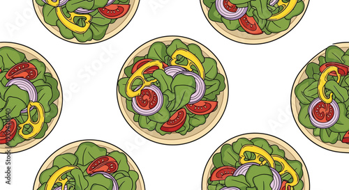 Fresh Salad Food Pattern Vector Seamless Background with Vegetables and Healthy Greens
