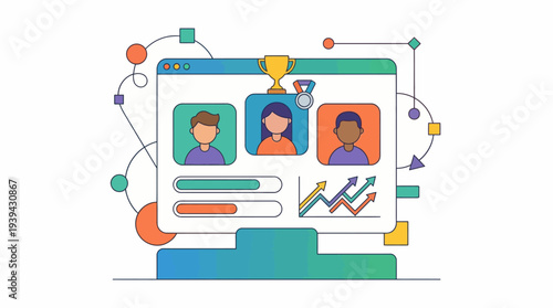 Digital Performance Ranking with Trophies and Progress Bars on a Screen