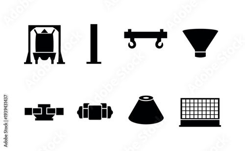 Collection of industrial equipment icons and symbols for manufacturing and logistics