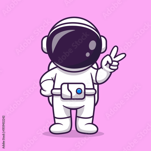 Cute Astronaut with Peace Hand Cartoon 