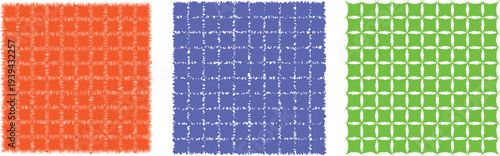 Three Square Patterns: Solid Orange Blue Grid Green Geometric Texture