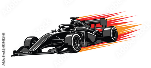 Racing car vector illustration with speed lines and orange fire trail effect