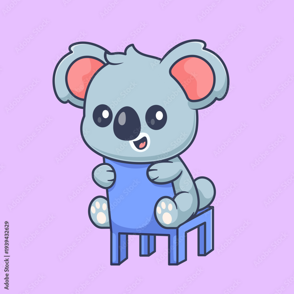 Fototapeta premium Cute Koala Sitting on Chair Cartoon