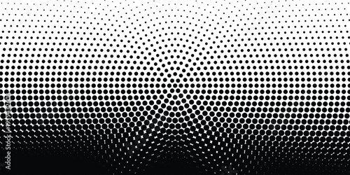 Bold monochrome halftone background of black circular dots forming a radial gradient, centered text FUTURISTIC HALFTONE, modern abstract design with high contrast for digital, data, soundwave visual