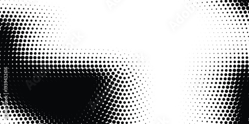 Bold monochrome halftone background of black circular dots forming a radial gradient, centered text FUTURISTIC HALFTONE, modern abstract design with high contrast for digital, data, soundwave visual