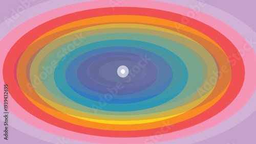 Vibrant concentric rainbow ellipses vector background with a bright central point, radiating colorful abstract design for modern digital projects