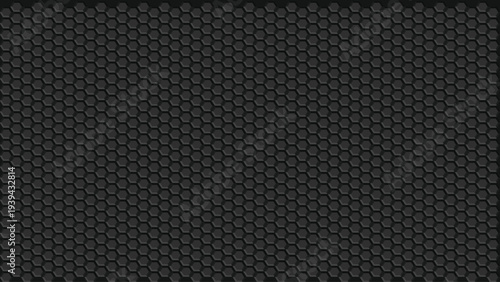 Dark gray carbon fiber texture vector background with repeating hexagonal pattern, ideal for modern technology, industrial, and automotive designs, website banners, and abstract backdrops