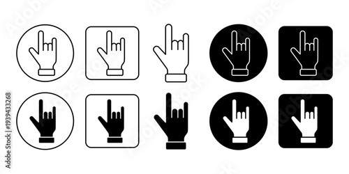 Rock Hand Sign Gesture Icon Set Outline And Solid Style Music Culture Symbol Collection