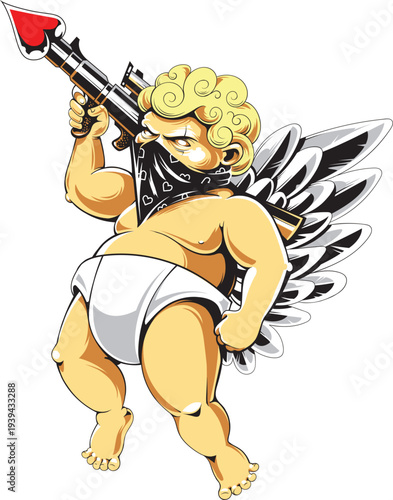 Cartoon mascot vector illustration of a fun zombie cupid monster woman drawing with a bow and arrow design