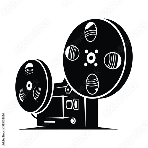 Vintage film projector vector illustration with film reels, old cinema equipment