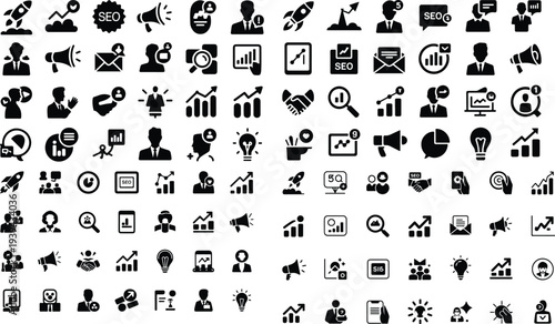Digital Marketing Typography Silhouette Icon Pack