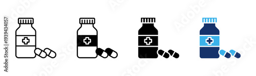 Medicine Bottle icon set multiple style collection