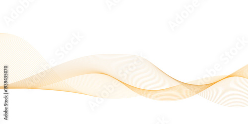 Abstract gold gradient wavy lines flowing in smooth curves on transparent background, luxury ribbon motion vector design for modern technology branding, digital banners, and creative graphic projects
