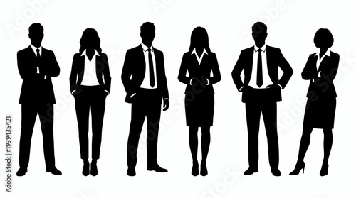 Silhouettes of professional business executives and corporate managers standing in formal suits, concept for leadership development, recruitment branding and staff collaboration