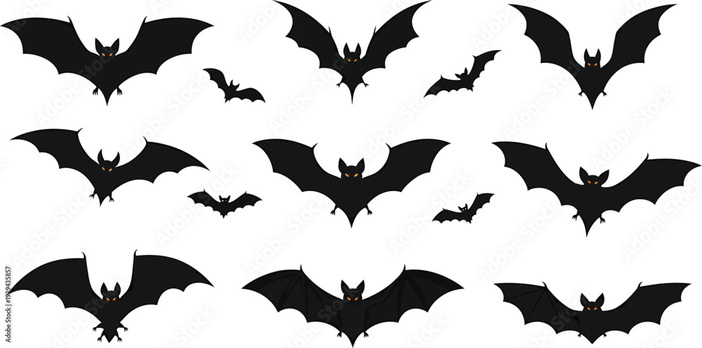 Fototapeta premium Collection of black bat silhouettes