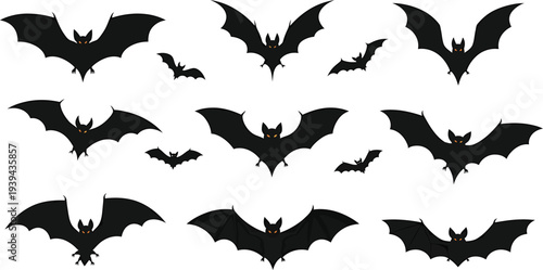 Collection of black bat silhouettes