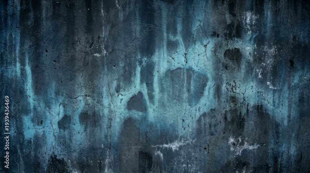 Fototapeta premium Dark blue grunge textured wall background with cracks and spots