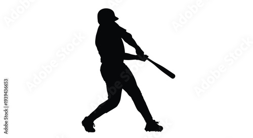 Baseball player swings a bat with dynamic motion a dark silhouette