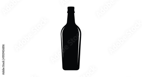 A sleek black bottle stands prominently against a white background silhouette