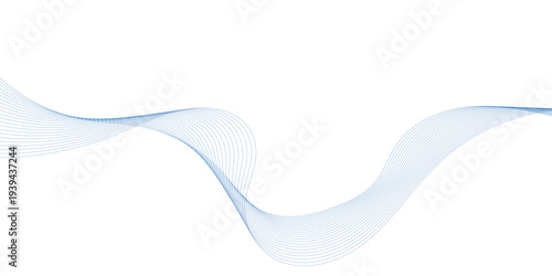 Elegant abstract blue wave curves with smooth flowing lines and smoky motion, modern science and technology style vector design on transparent background with copy space