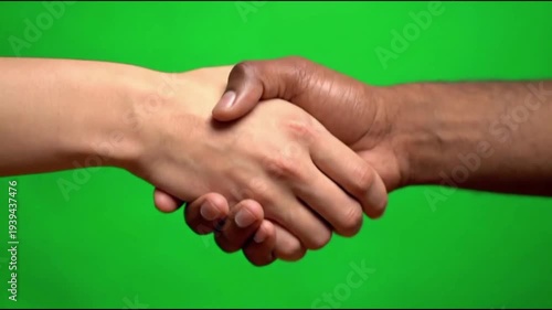 Diverse hands shaking in business agreement on green screen
