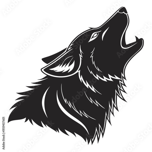 Black wolf head illustration howling with fierce expression
