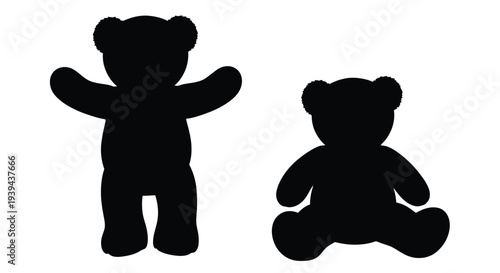 Two black teddy bears in a simple stark silhouette