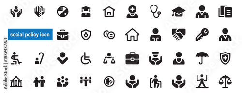 Social Policy and Community Service Icon Set. Modern Social Welfare Line Icon Collection