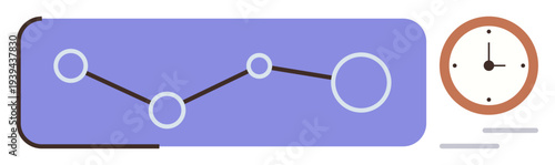 Data analytics, time tracking, productivity, workflow management, business planning, scheduling. A graph with connected points and a clock. Data analytics and time tracking