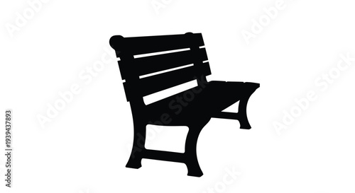A simple black silhouette of a wooden park bench design silhouette