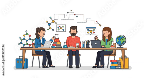 Diverse team collaborating on scientific research in modern lab setting