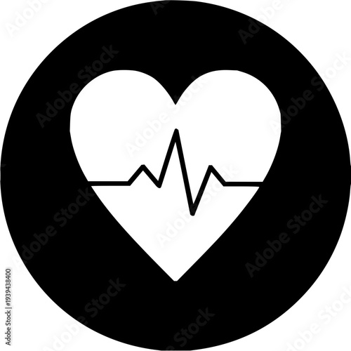 Heartbeat symbol indicating health and medical care with a vital signs graph inside a circle