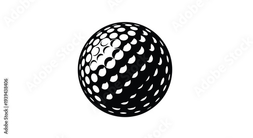 A striking black golf ball with dimples presented as a silhouette