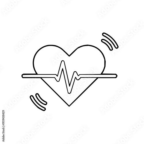 Heartbeat EKG Line Overlayed on Heart Shape with Sound Waves, Medical Health Symbol Icon