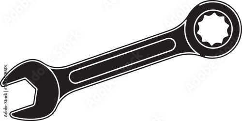 Combination wrench, spanner with open box or ring end flat vector icon for apps and websites