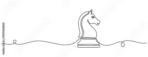Minimalist continuous line art of a knight chess piece. No editable stroke