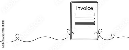 Line art invoice document with connected string on white background. No editable stroke