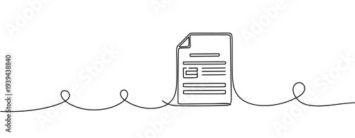 Minimalist continuous line drawing of a paper document. No editable stroke