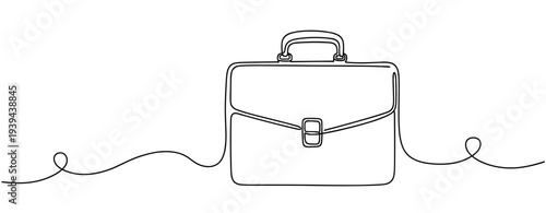 Minimalist continuous line drawing of a briefcase on white background. No editable stroke