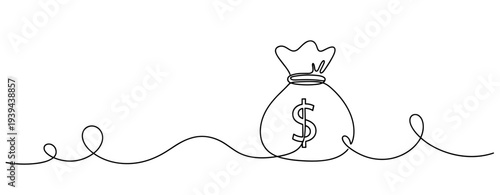 Continuous line drawing of money bag with dollar sign. No editable stroke