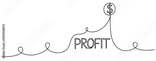 Growing profit line drawing with dollar symbol. No editable stroke